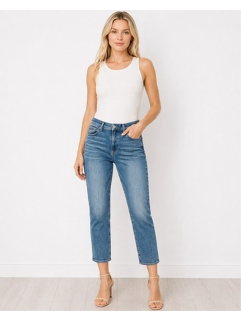 PAIGE Jimmy Jimmy Crop High Rise Jeans Medium Wash Cotton Bld Boyfriend Size 31